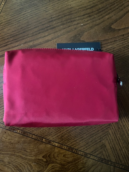 Karl Lagerfeld Maybelle Cosmetic Bag Red with Karl Character logo top zip - Picture 5 of 6